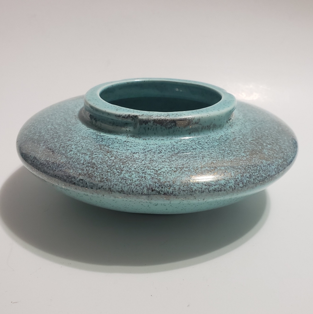 Aqua-teal Pottery Vase Silver Speckles